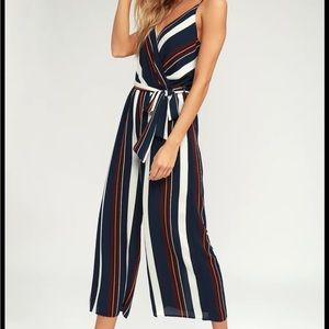 Lulus mid length striped jump suit